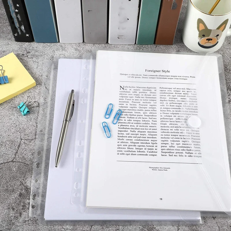 Tasca per raccoglitore in poliestere da 30 pezzi, busta trasparente per raccoglitore a 11 fori con chiusura a gancio e ad anello, tasche per raccoglitore per forniture per ufficio