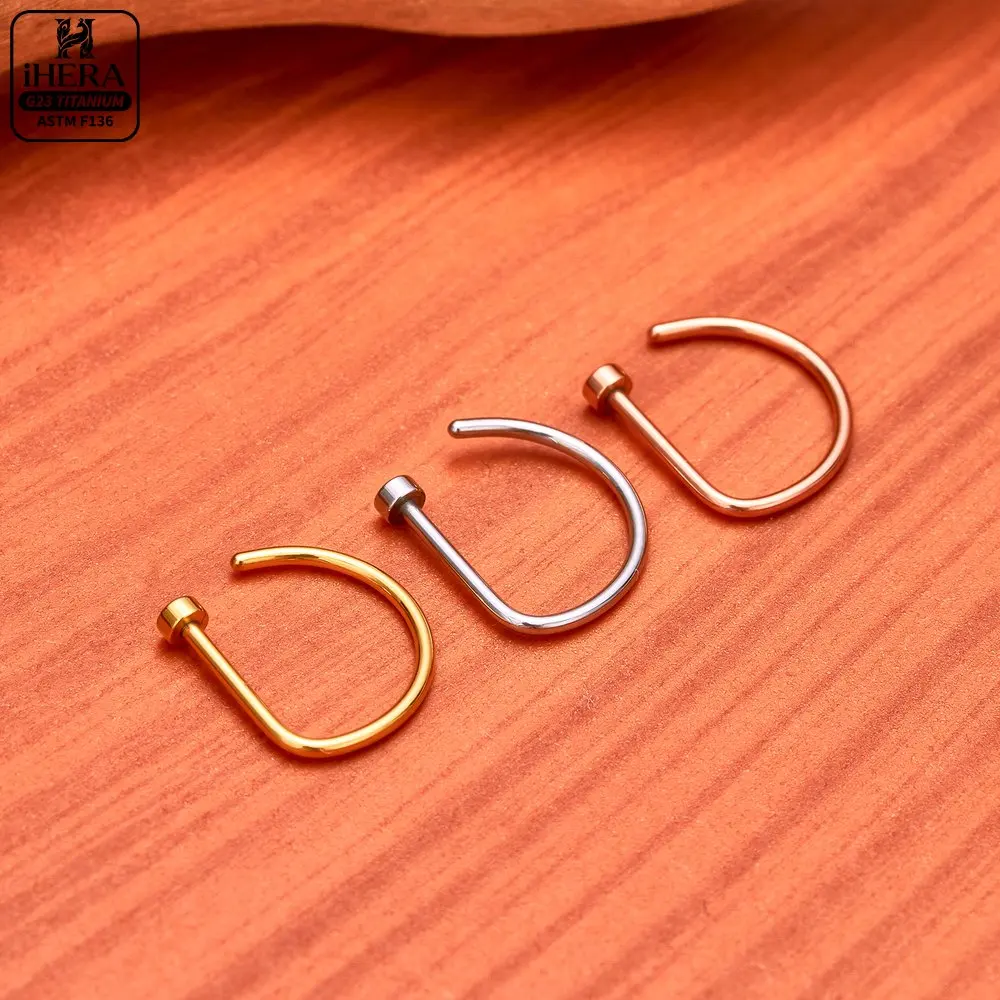 1/10PCS ASTM F136 Titanium Fake Nose Ring Hoop Non Piercing D Shape Nostril Lip Septum Earring Body Jewelry Kit