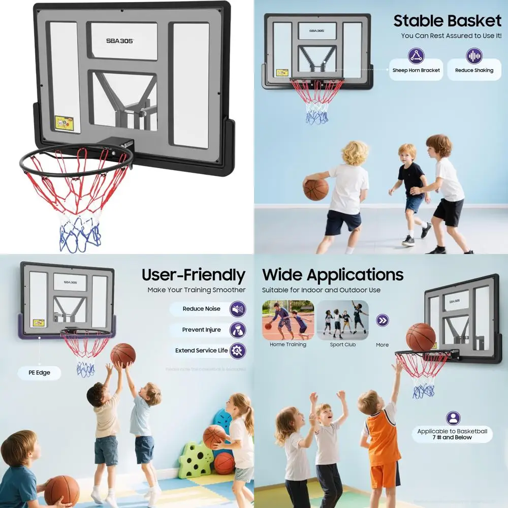 

Indoor Wall-Mounted Basketball Backboard and Rim Combo, PET Shatter-Proof Backboard, Replacement Hoop for Home Courts