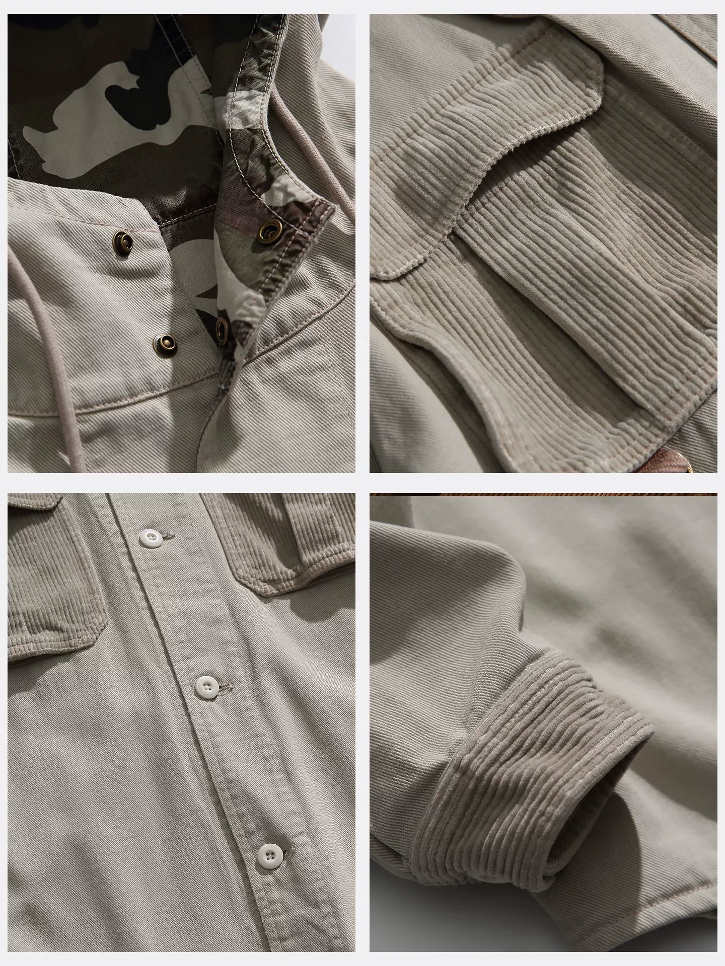 Women Spring Autumn Corduroy Pocket Oversize Shirt Style Hooded Cargo Jacket Men Streetwear Loose Casual Pure Cotton Coat