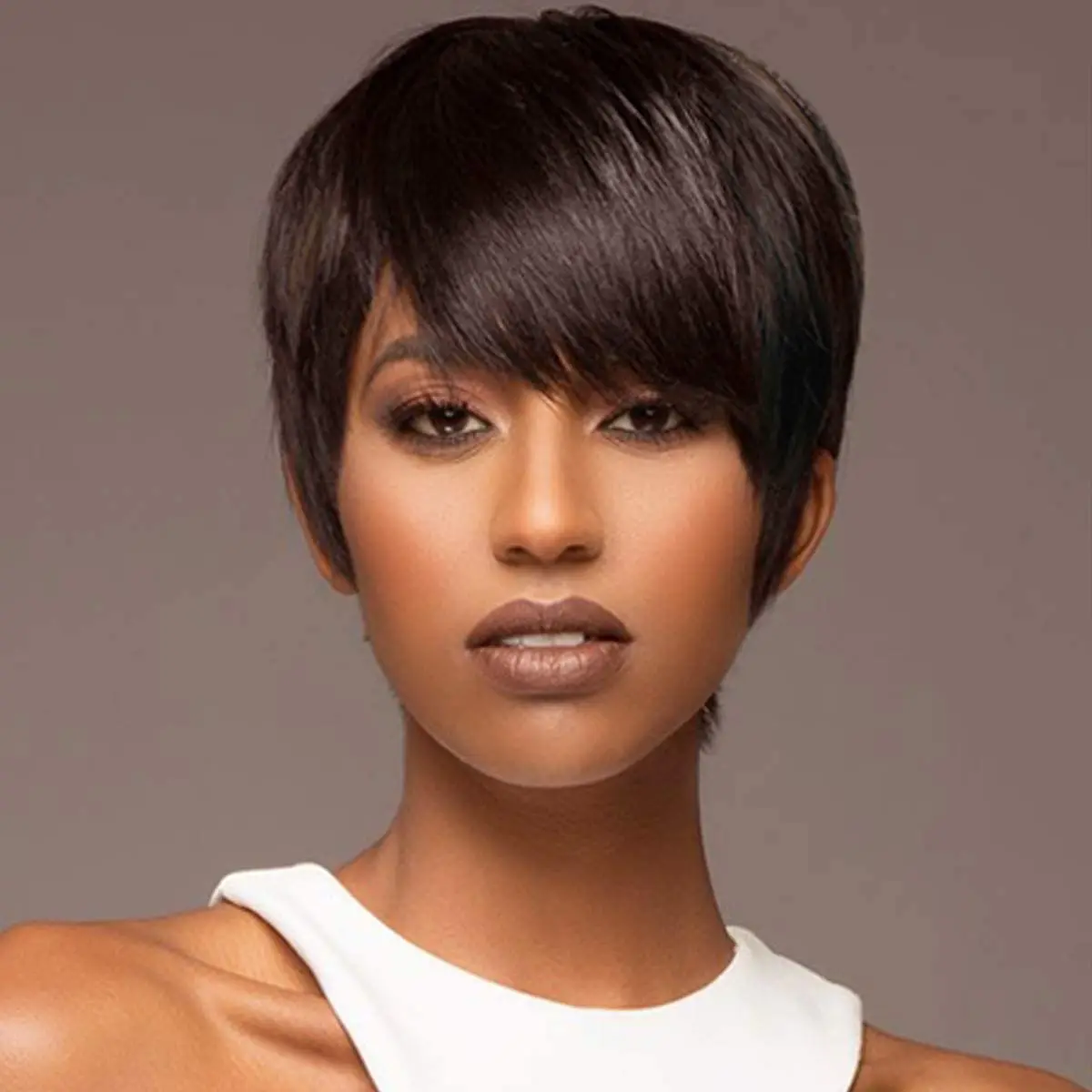 Short Pixie Cut Human Hair Wigs Full Machine Made Wig  for Women