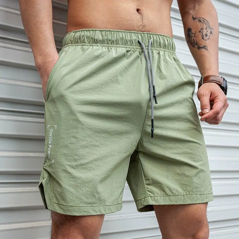 

Fashion Elastic Lace Up Pockets Printed Letter Casual Shorts Men's Clothing 2024 Summer New Loose All-match Solid Color Shorts