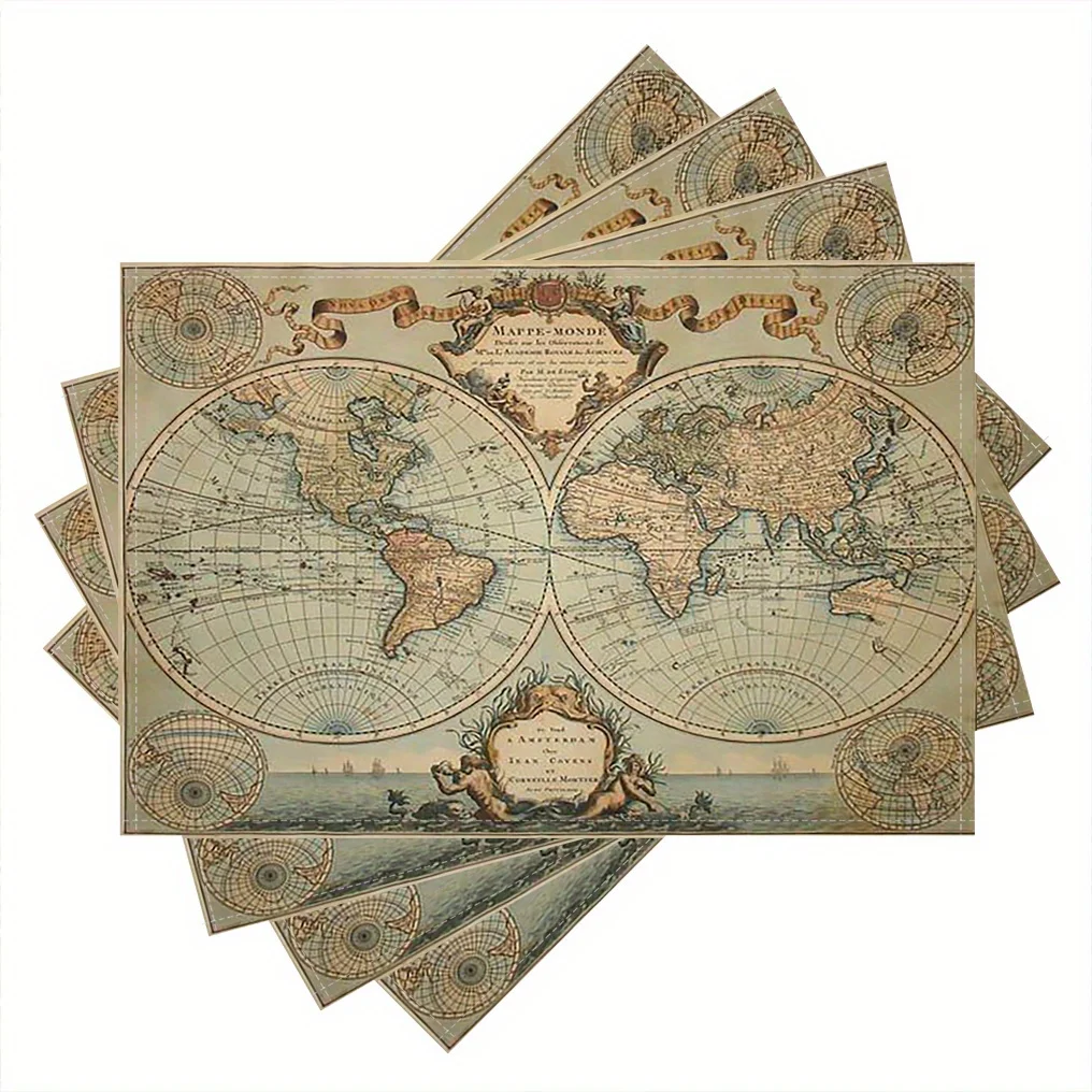 Vintage World Map Placemats Set Classic Cartography Table Mats For Study Home Office Library Decor Educational Gift Idea