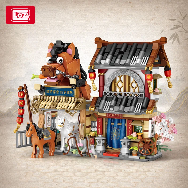 LOZ Ancient Road Station DIY Foldable Building Blocks Model Small Particle Assembly Ornament Adult Stress Relief Toys Gifts
