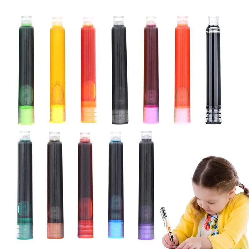 Ink Cartridges For Fountain Pens 12PCS Colorful Assorted Ink Cartridges Pen Refill Cartridges For 2.6 Mm Bore Diameter