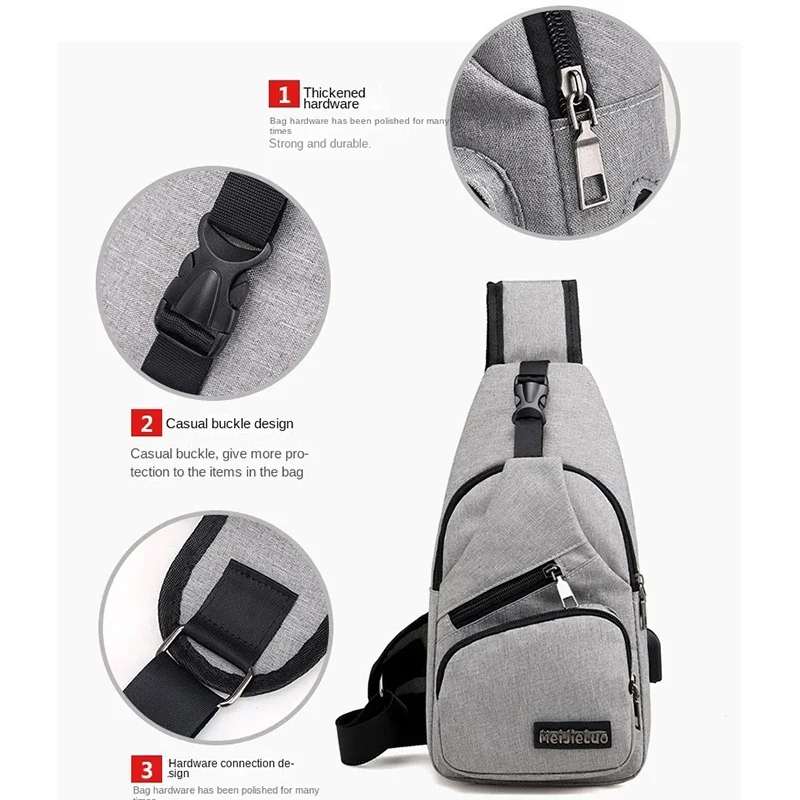 Bolsa peitoral multifuncional masculina de grande capacidade, bolsa de ombro com bolso múltiplo, bolsa de viagem, cor sólida, nova moda