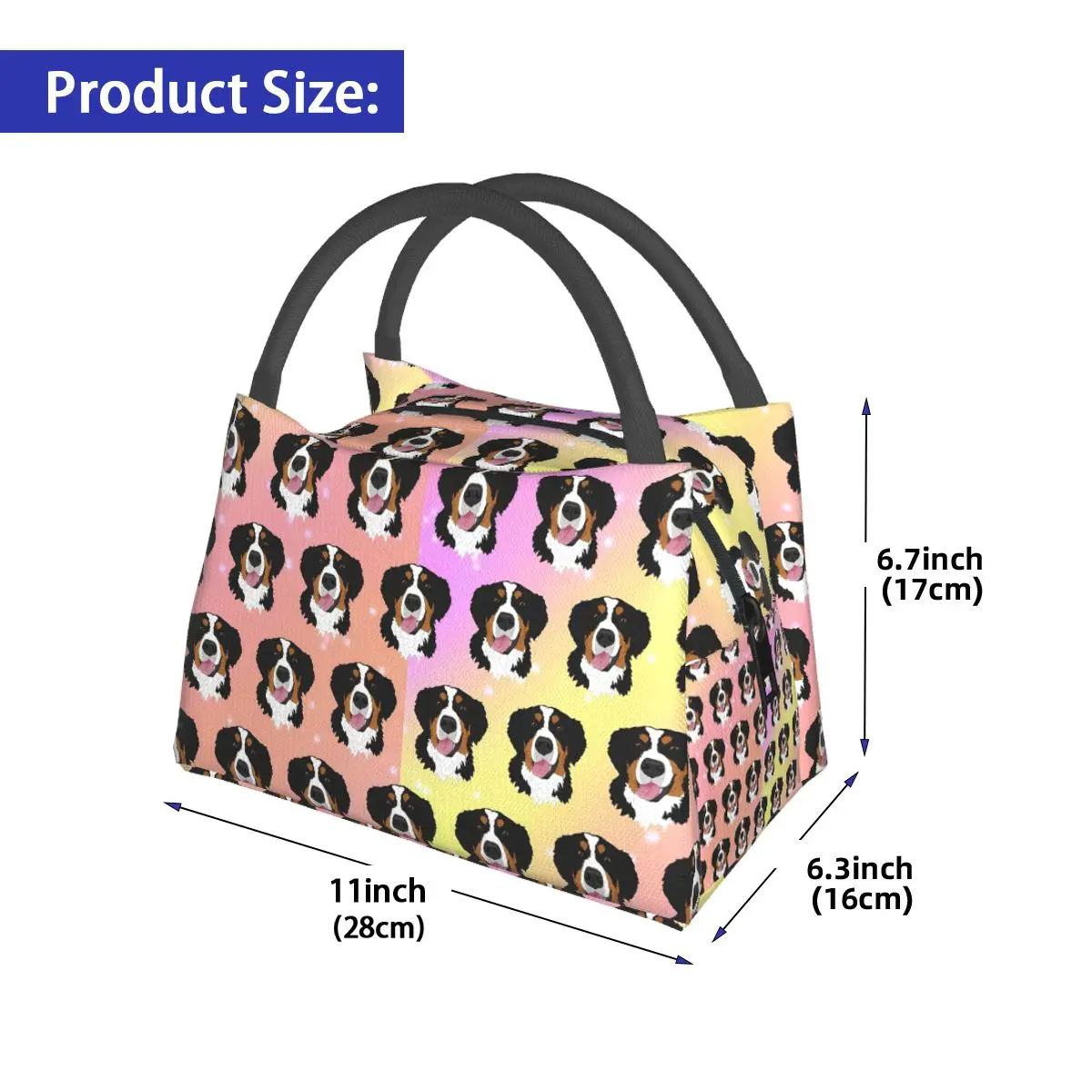 Dog Print Lunch Bag Bernese Mountain Dogs Picnic Lunch Box For Adult Retro Graphic Tote Food Bags Oxford Cooler Bag