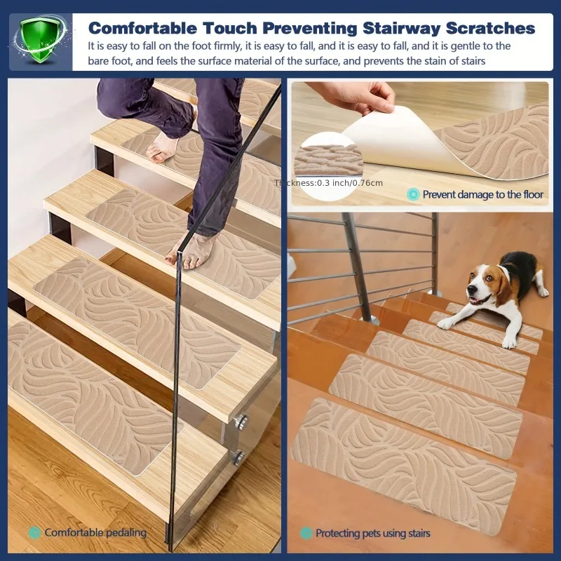 7/15pc Anti-Slip Carpet Stair Mats 55*19cm Indoor Stair Tread Safety Mats for Pet and Elderly Self-adhesive Stair Protection Mat view 3