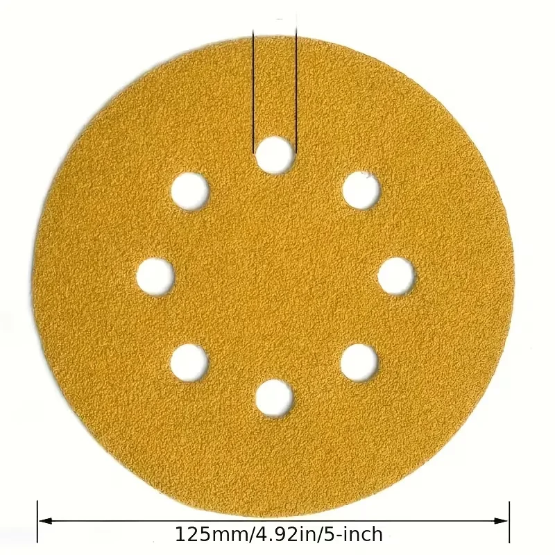 5 Inch Sanding Disc, 125mm 8 Holes, Hook Loop Sandpaper, 60-800 Grit, Yellow Aluminum Oxide, Random Orbital Sander Accessories
