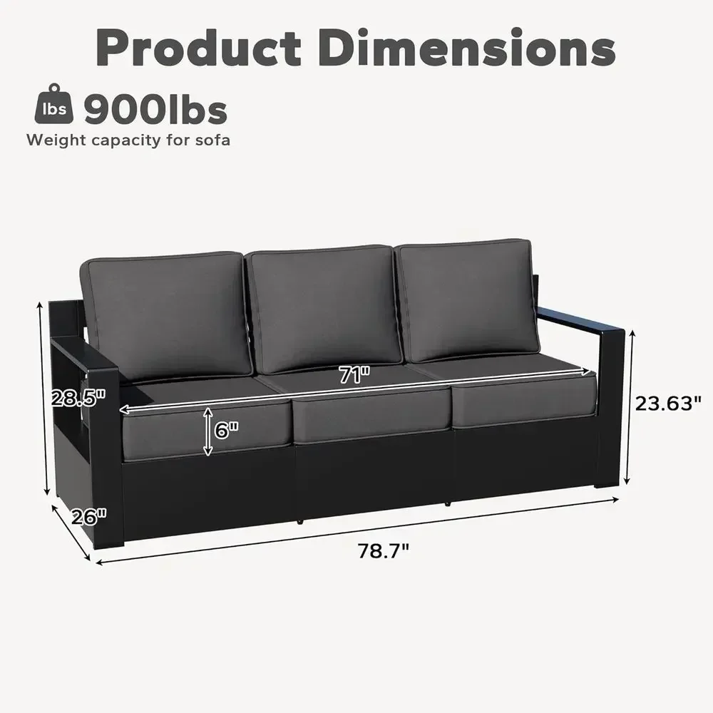 Patio Soa - 3-Seater Outdoor Couch with 6