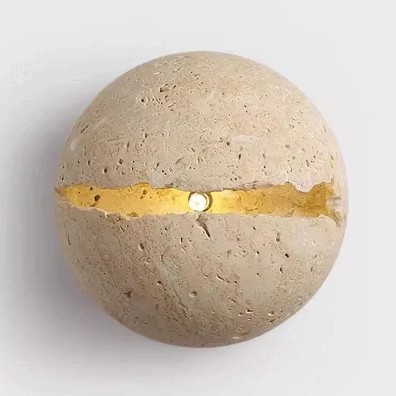 

Japanese Wabi-Sabi Style Round Yellow Stone Wall Lamp for Bedroom Bedside Lamp, Hallway, Villa Background Wall Decoration