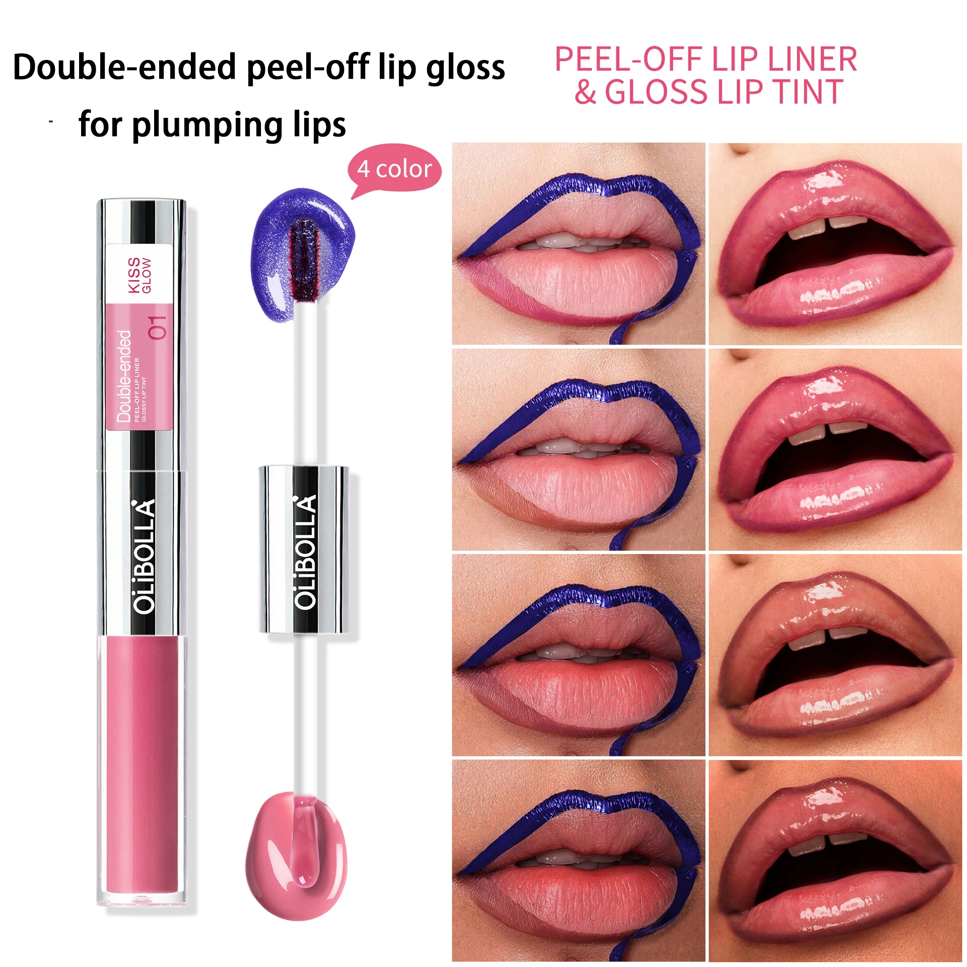 Double-headed Peel Off lip Tints/Stains Plump Lip Gloss Natural Waterproof Non Stick Cup Soft Nude Brown Tattoo Lip Liner Makeup
