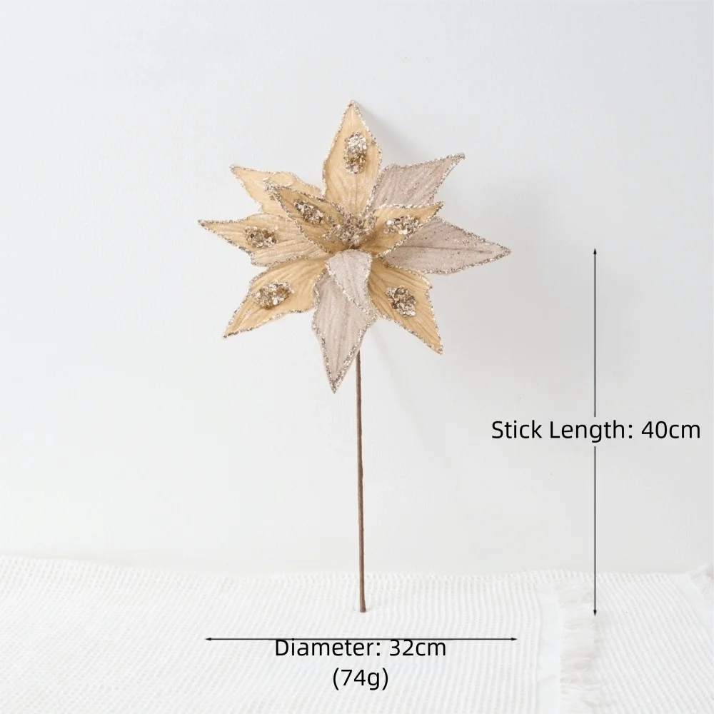 

New 32CM Artificial Poinsettia Flower Sequins Sparkling Simulation Flowers Glitter DIY Christmas Flower New Year Festival