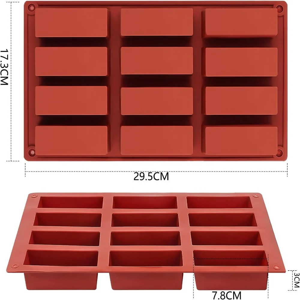 Rectangular Silicone Candy Mold, Used for Baking Energy Bar Chocolate Bar Mold Protein Bar Corn Pudding 12-cavity Butter Mold