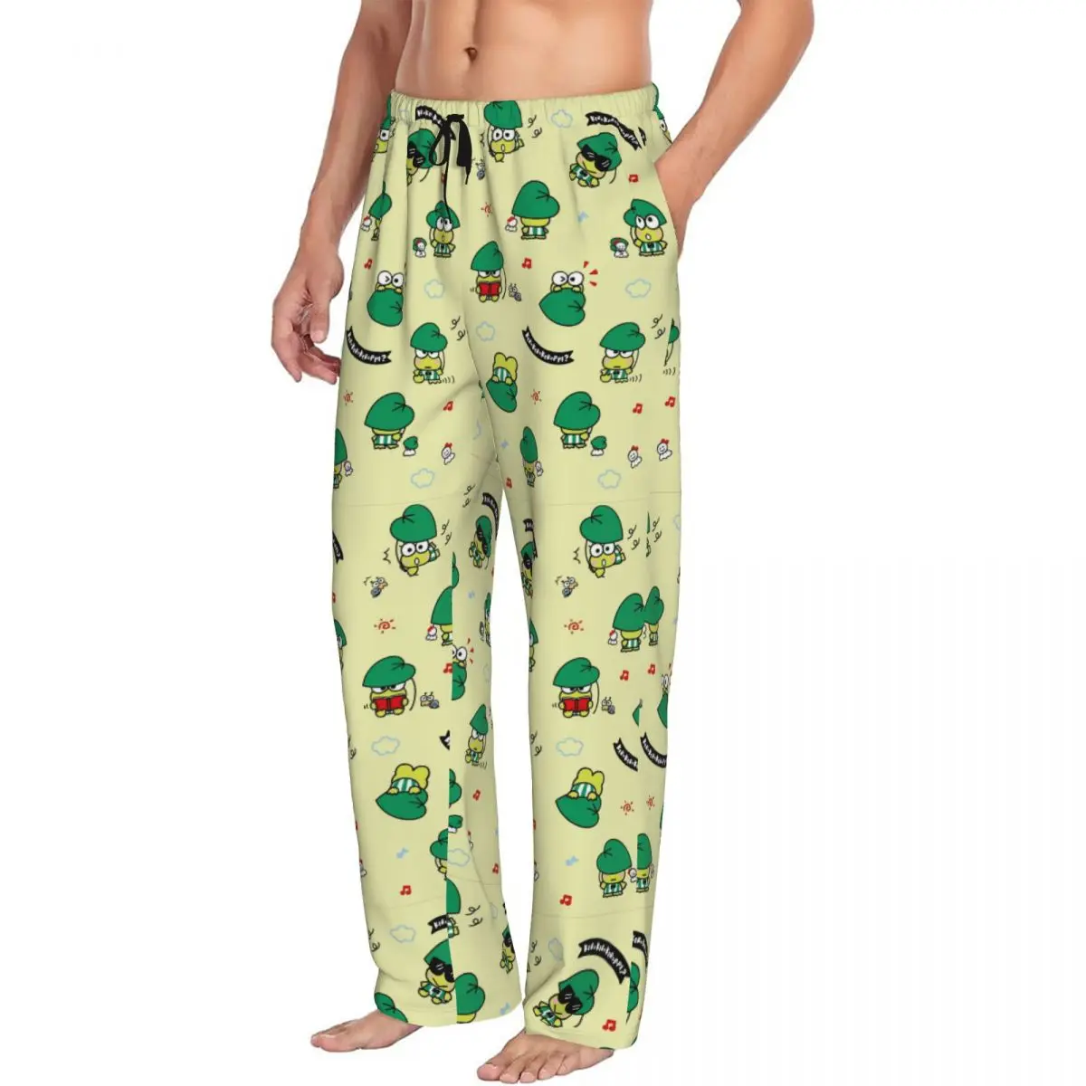 Pantalones de pijama Keroppi personalizados para hombre, ropa de dormir con estampado de dibujos animados de Anime, pantalones con bolsillos