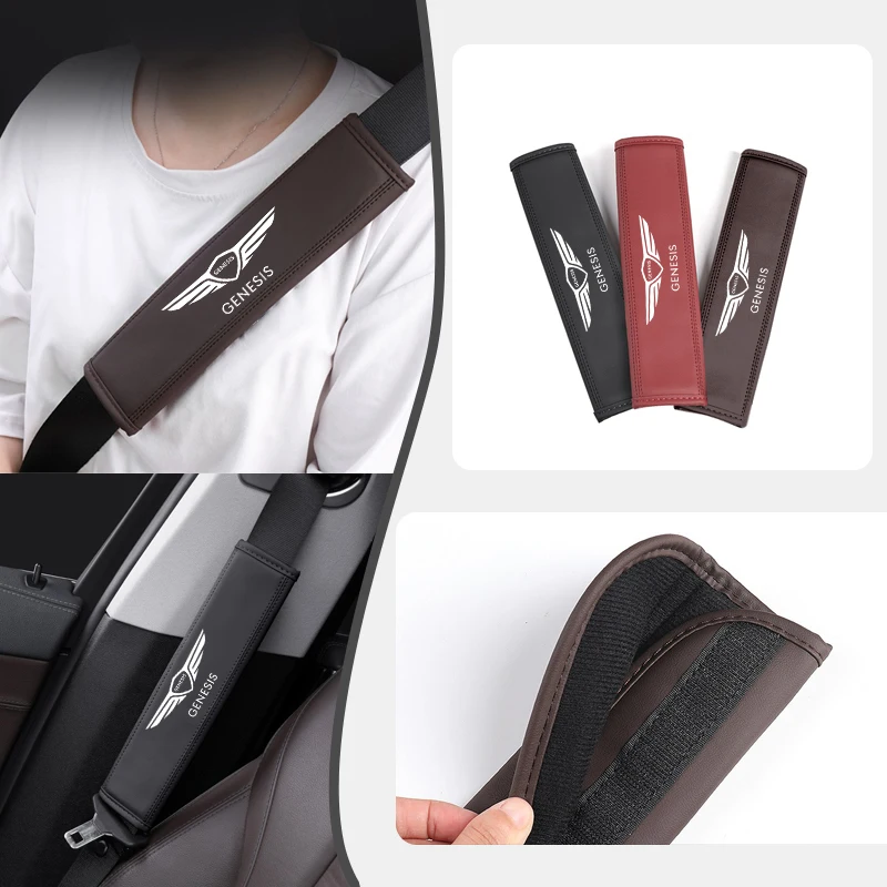 Car Seat Belt Leather Shoulder Cover Protection Strap Pad For GENESIS G80 GV70 GV80 GV90 g90 Coupe 3.8 2022 g70 2019 2020 2021