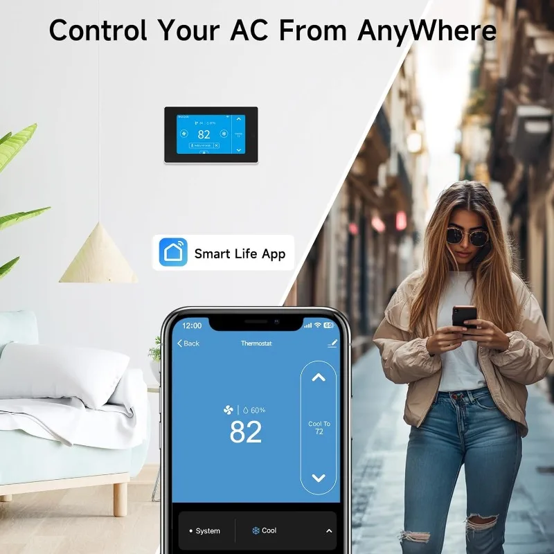 WiFi Thermostat for House with C-Wire Adapter, Programmable Smart Thermostat Compatible with Alexa and Google Assistant