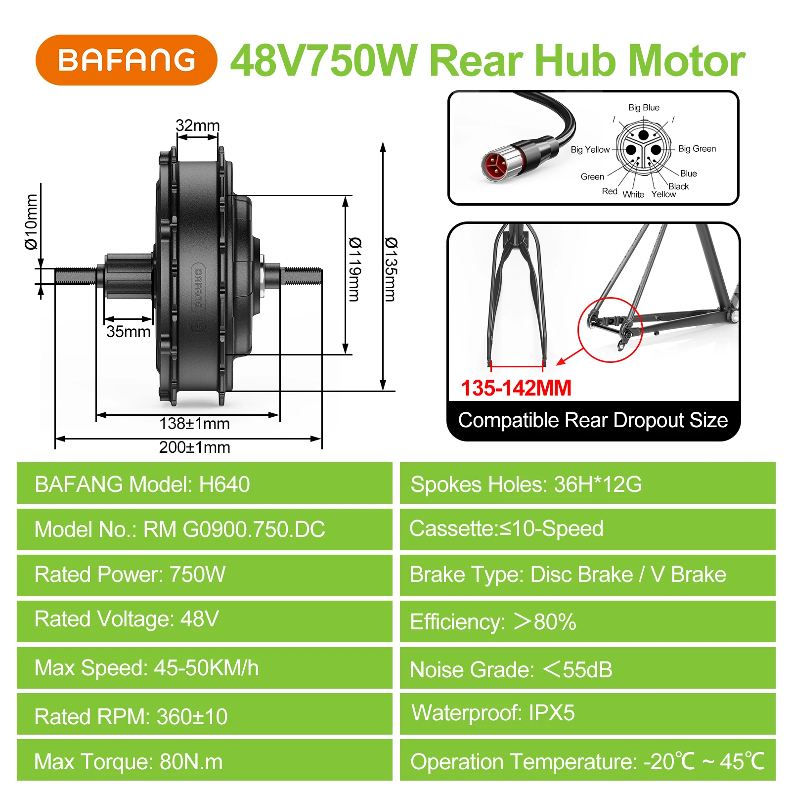 Bafang 750W EBike Kit Rear Drive Wheel Hub Motor Electric Bike Brushless Motor Bicycle Conversion Kit 20Ah 16Ah 13Ah Battery