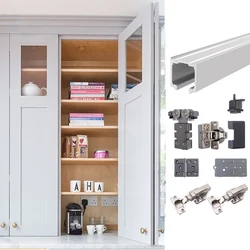 Cabinet Folding Door Parts Slides Aluminum Alloy Sliding Hanging Wheel Slide Rail Hardware Closet Hardware Kit