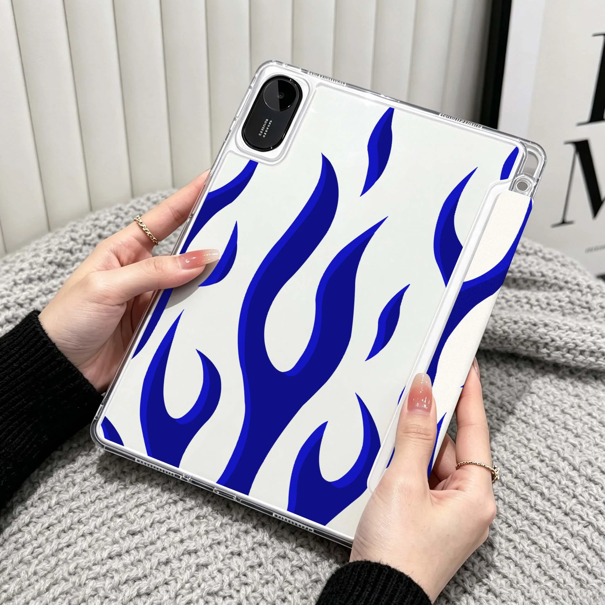 Flame Pattern Design For Xiaomi Redmi Poco Pad 5 6 7 8 Pro SE 11 11.2 12.1 Inch Transparent Y-Shaped Folding Tablet Case