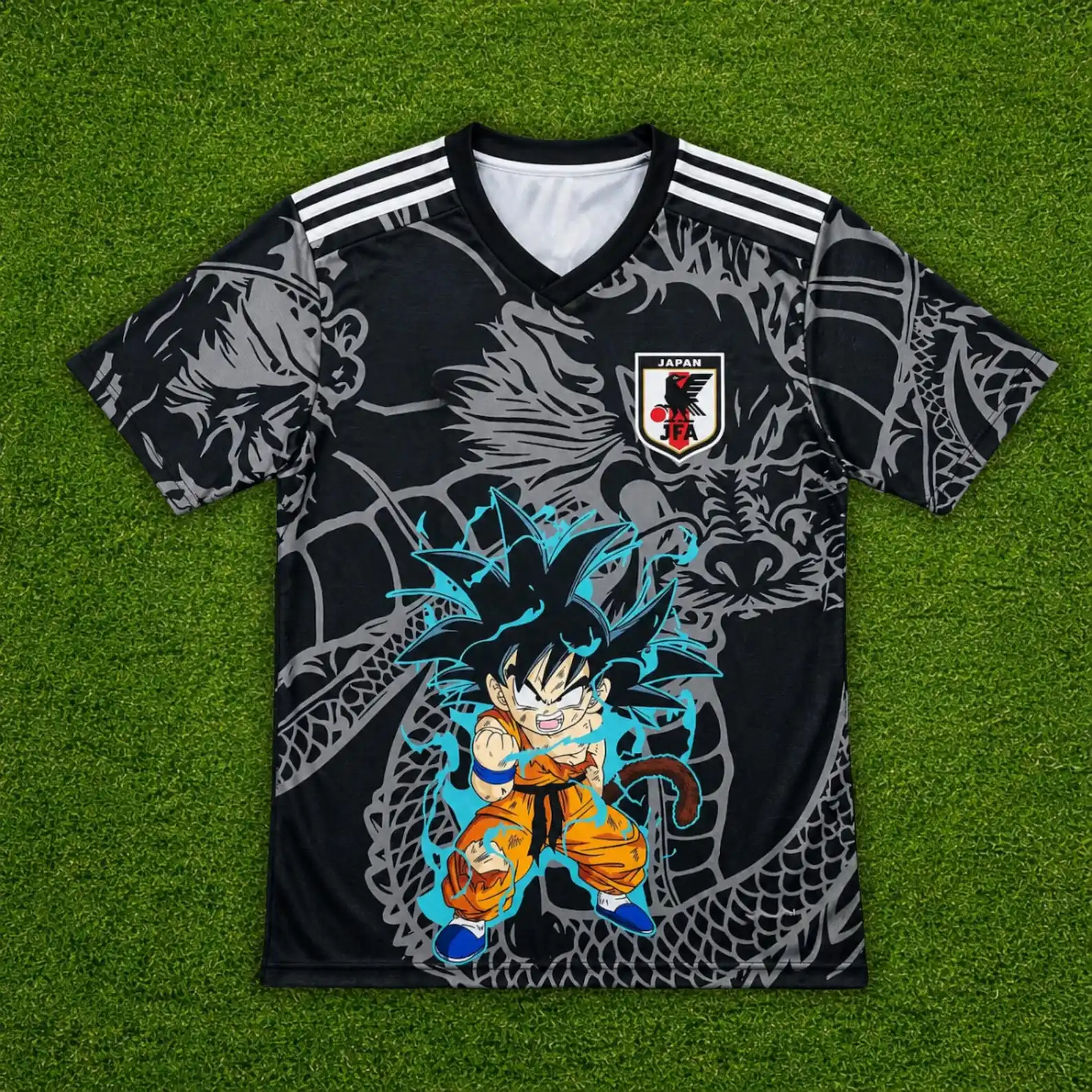Camiseta de fútbol del equipo nacional de Japón de Dragon Ball Goku, camiseta de fútbol con estampado de dragón negro, camiseta de secado rápido para hombres, mujeres y niños