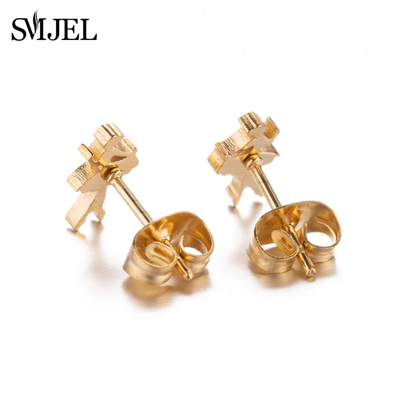 SMJEL Stainless Steel Earings Fashion Jewelry Tiny Ballet Ear Studs Punk Jigsaw Rocket World Map Stud Earrings Pendientes Gift