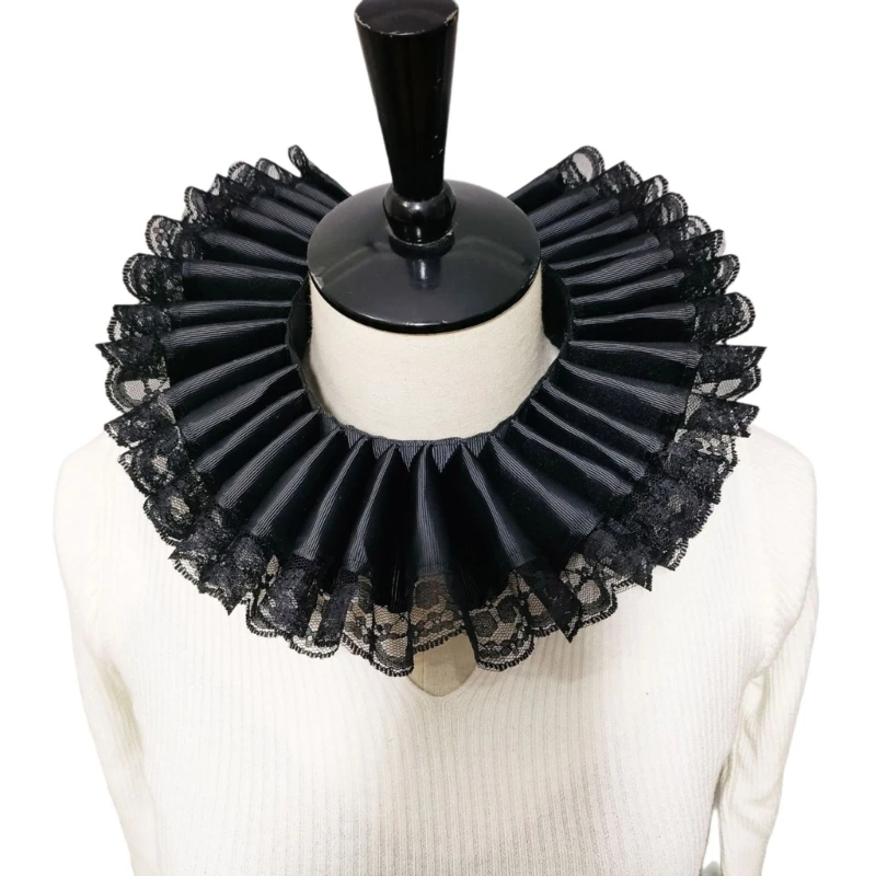 

Lace Trim Ruffled Neck Collar Victorian Colonial False Collar for Costume Party