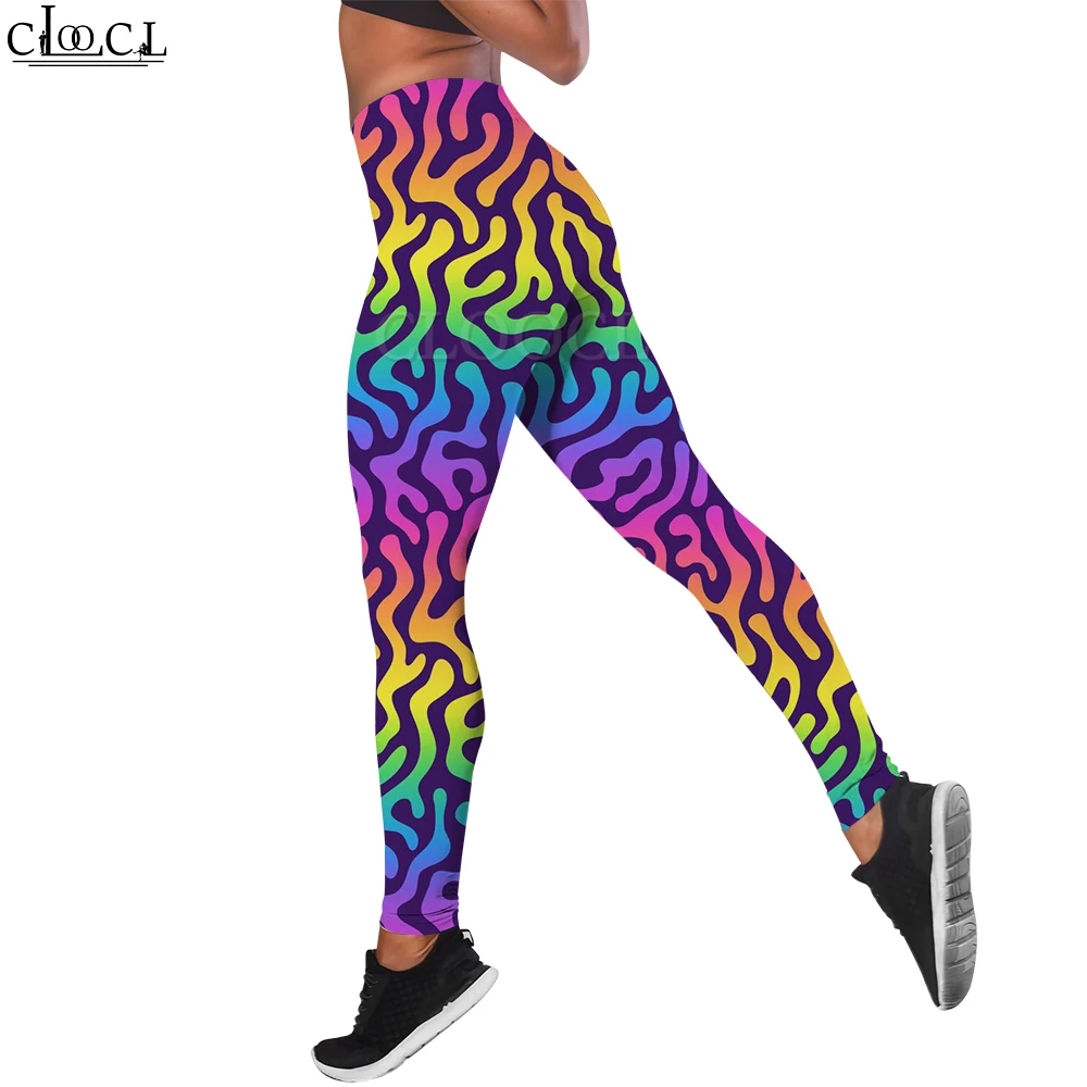 CLOOCL Seamless Leggings for Women Push Up Rainbow Color Gradient Print Pants High Waist Trouser Gym Y2k Gym Leggings