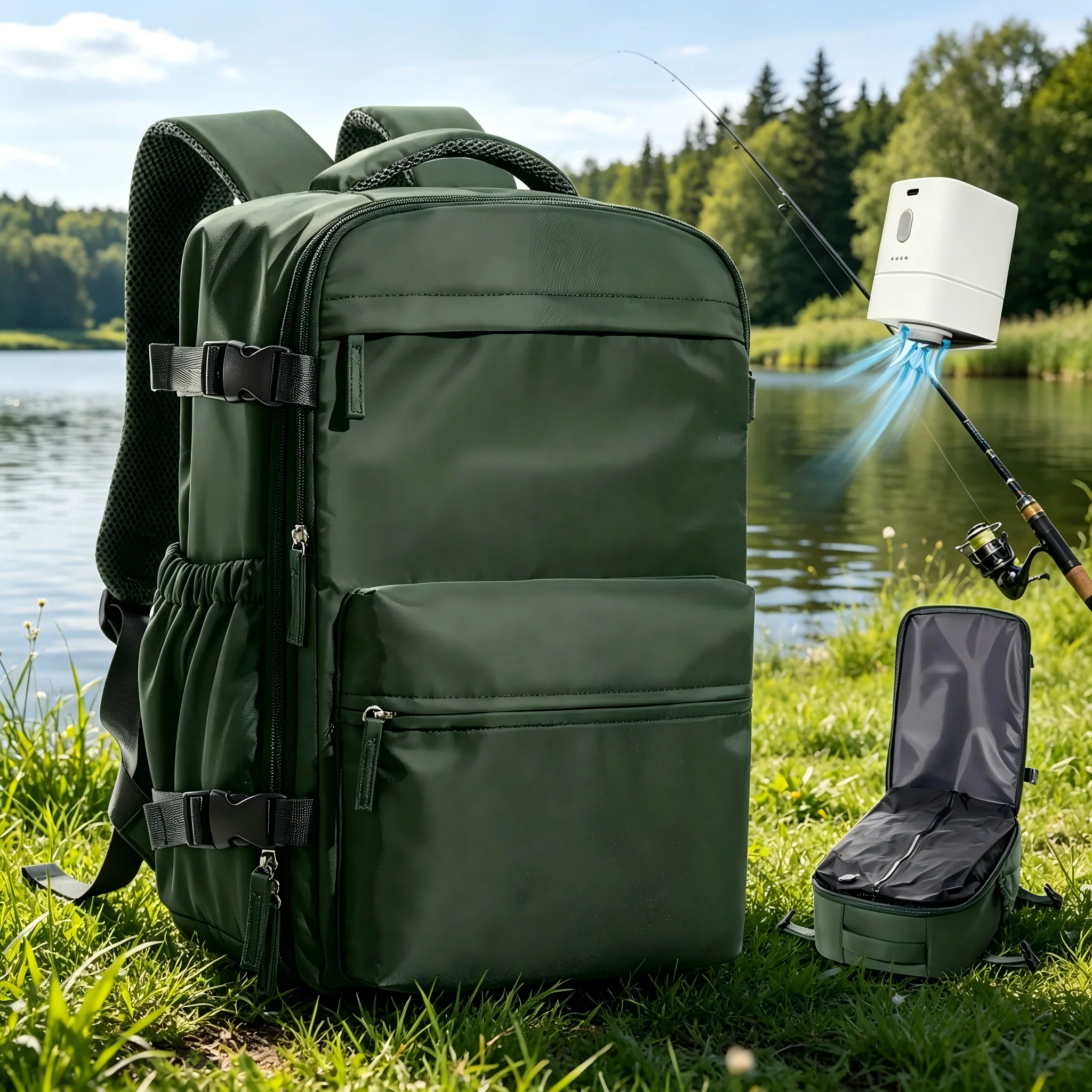 Sac à dos de pêche étanche avec système de vide, sac à dos de sport d'extérieur, sacs à dos de randonnée décontractés, sac de camping et de pêche à vide