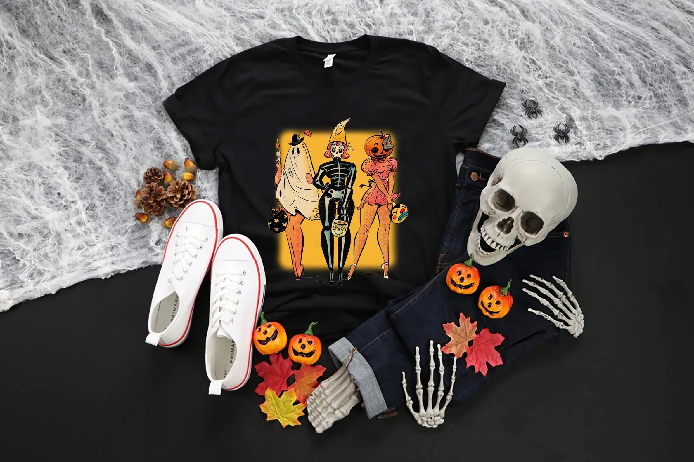 Retro Halloween T Shirt Vintage Witch Pin Up Women'S Fall Pumpkin Girls