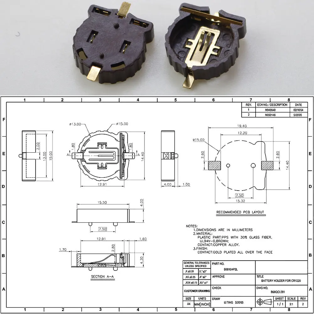 10-100PCS Button Battery Holder SMD SMT CR1220 CR1225 BS-1220-2 3V Button Cell Battery Socket Holder Case Box