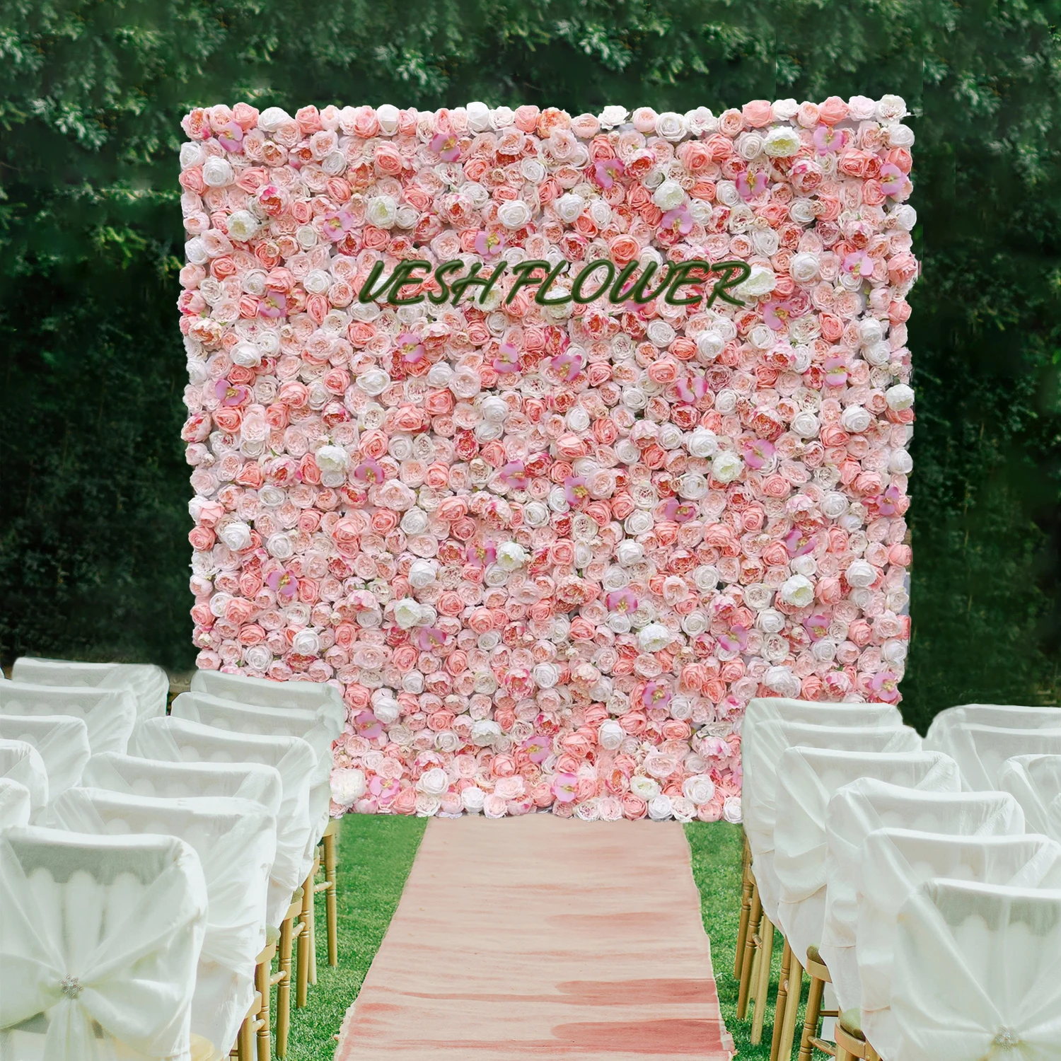 3D Vitality powder Rose Wedding Backdrop Flower Wall Roll Up Fabric Floral Wall Arrangement Event Party Stage Props