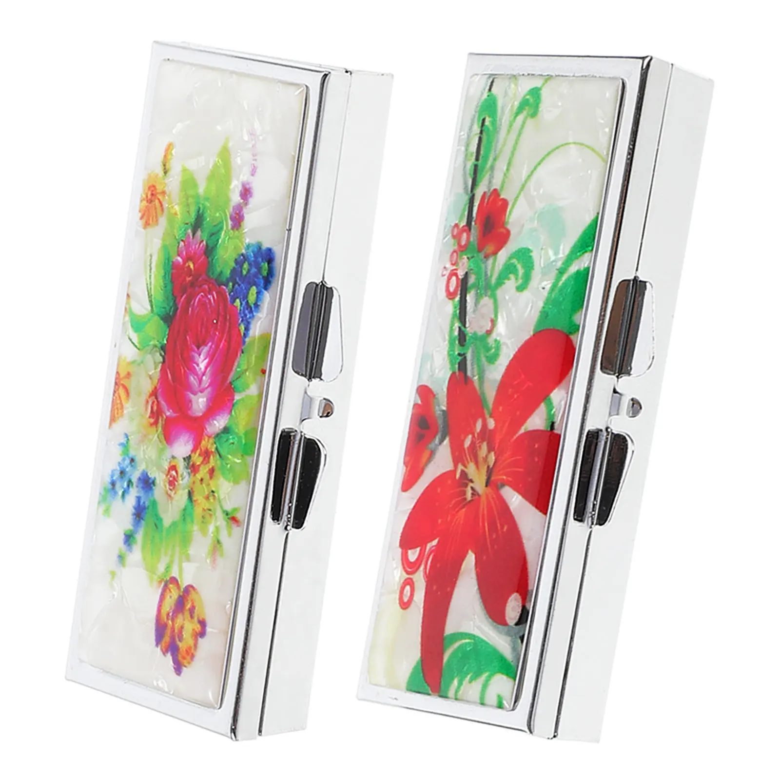 

2pcs Long Rectangle Compartment Medicine Box Stainless Steel Pill ganizer Storage Case for Travel Home Office