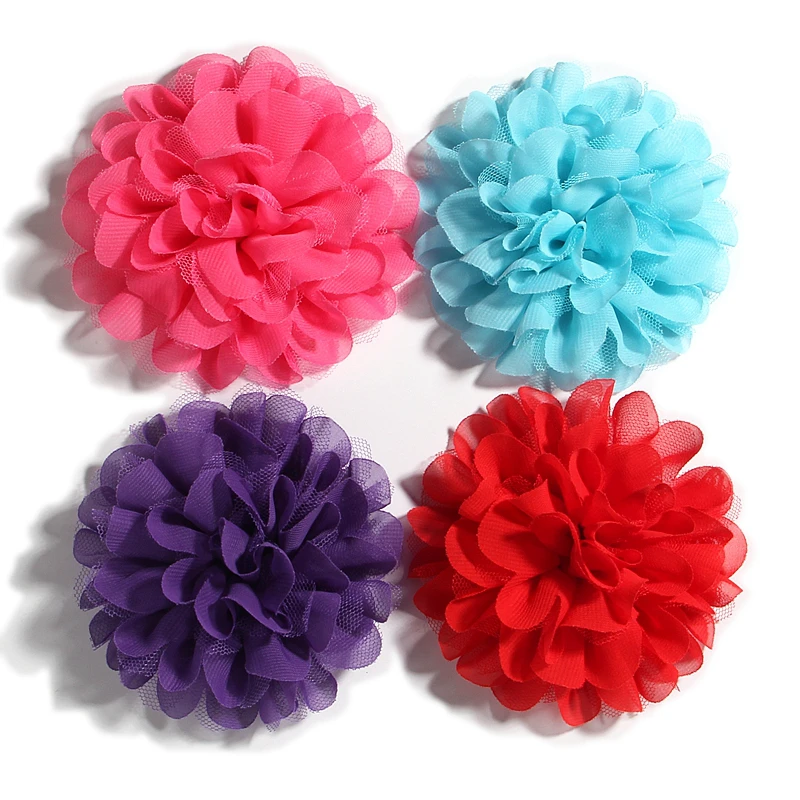 

20PCS 4.4"11CM Fashion Chiffon Mesh Flowers For Hair Accessories Fluffy Fabric Lace Flower For Kids Girls HeadWear Headbands