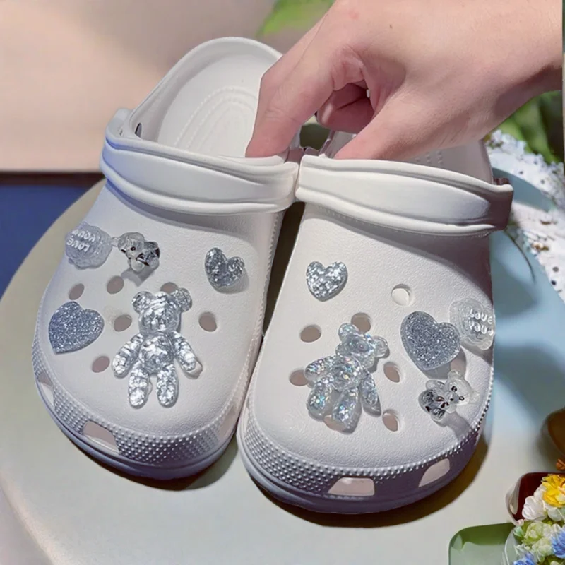 Fashion Elegant Women DIY Hole Shoes Charm for Cute Love Bears Shoes Accessories White All-match Shoe Decorations Fashion Bundle