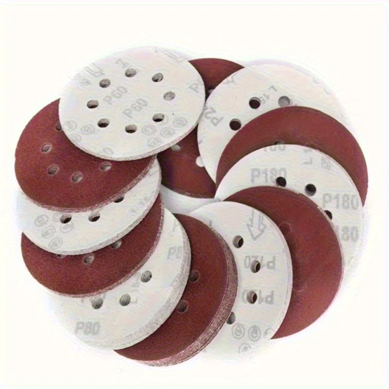 100 قطعة أقراص الصنفرة 5 بوصة 8 حفرة الألومينا الرملي الوسادة الرملي ورقة تلميع الرمل ورقة للمعادن الخشب الزجاج سيارة جلخ أداة