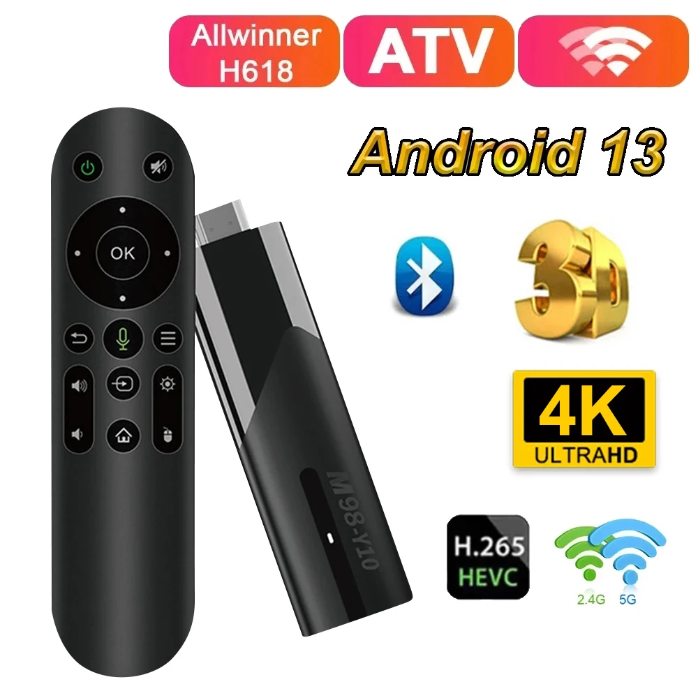 Mini TV Stick H618 Quad Core Cortex A53 Android 13 Supports 4K Video BT5.0 HDR10+3D 2.4G 5G Dual WiFi Voice Remote Control