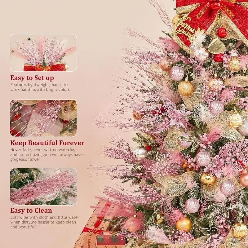 5/10 Stück Goldglitzer-Weihnachtsbaumdekoration Künstliche Beerenstiele Weihnachtsstern-Blumenzweige Ornament für Neujahrsdekoration – Detail 11