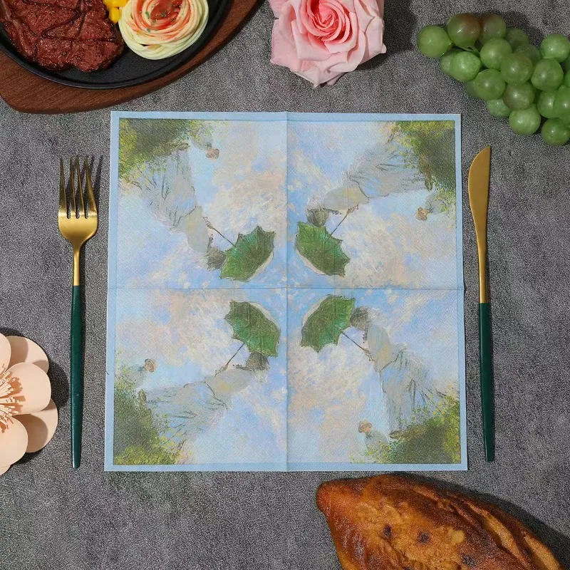 20pcs 25cm 3Layer New Picnic Atmosphere Napkins Oil Painting Style White Dress Girl Colorful Paper Towels DIY Decoupage Paper