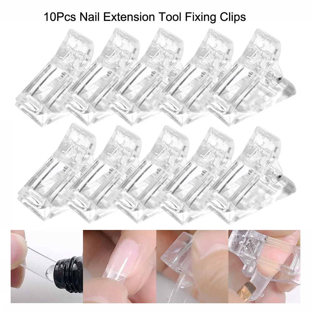 

10Pcs Transparent Nail Art Clips Gel Polish Fixed Extension Fingernail Building Tips Plastic Clamps Manicure Tools Nail Clip