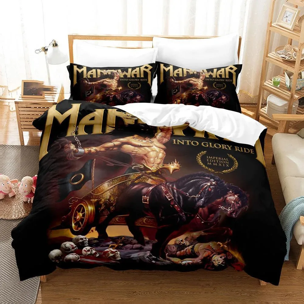 3D Print Manowar Hip Hop Band Bedding Set Double Twin King Duvet Cover Comforter Pillowcase Boys Girls Adults Bedroom