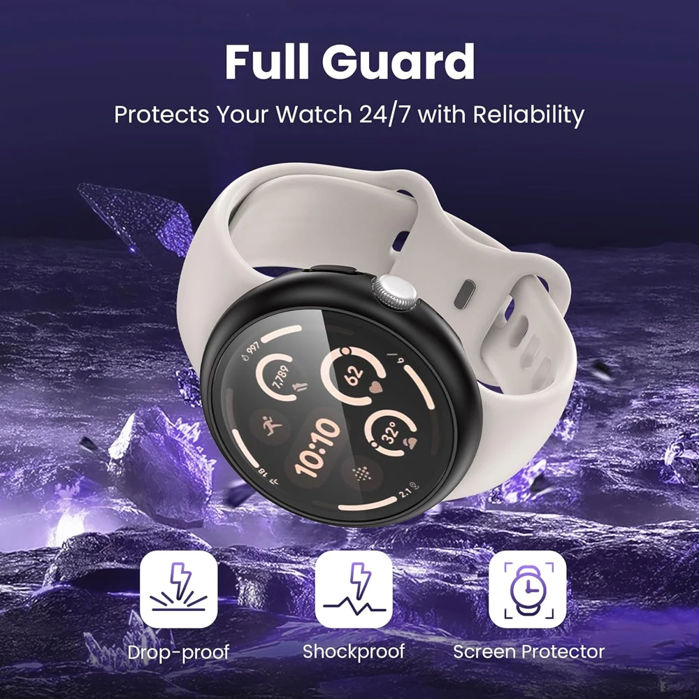 Verre trempé + boîtier pour Google Pixel Watch 3 41mm 45mm, housse de protection d'écran pare-chocs tout autour pour PC dur pour Google Pixel Watch 2