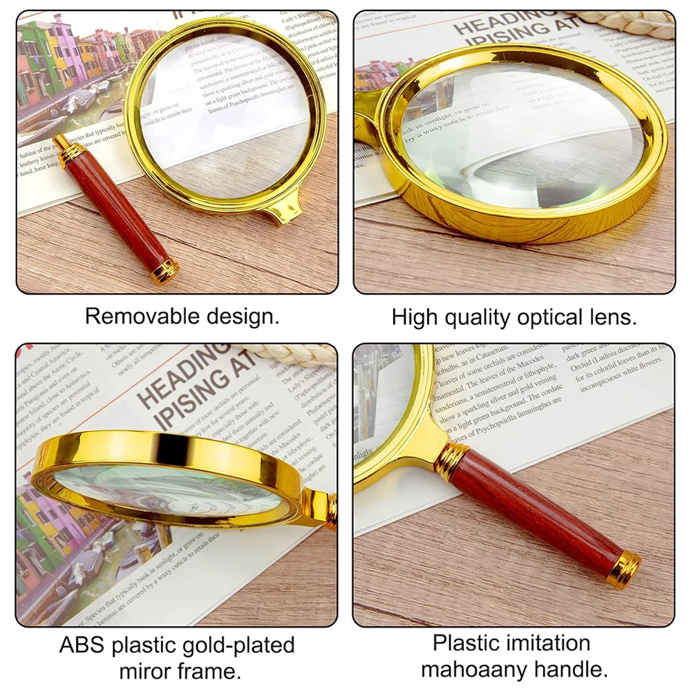 10X/8X/6X Handheld Magnifier 60/70mm/80mm Kids Elderly ABS Portable Magnifying Glass for Home Learning Reading Jewelry Loupe