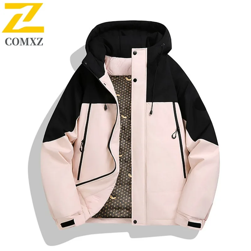 

COMXZ 2025 зимнее мужское пальто на 90% белом утином пуху, модное повседневное трендовое пальто с цветными блоками, ветрозащитная водонепроницаемая теплая тактическая куртка с капюшоном