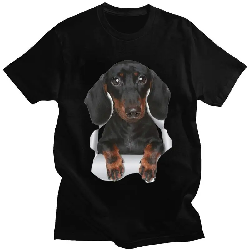 Custom Dachshund T Shirts Men 100% Cotton Tee Tops Badger Sausage Wiener Dog Tshirts Short-Sleeve T-shirt