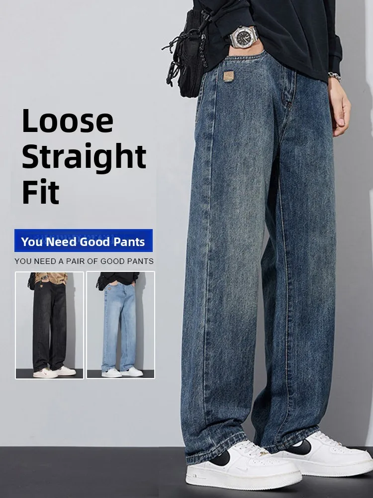 

Retro Style Loose Fit Men's Jeans Simple Design Casual Wear Spring New Straight Leg American Vintage Boys Pants