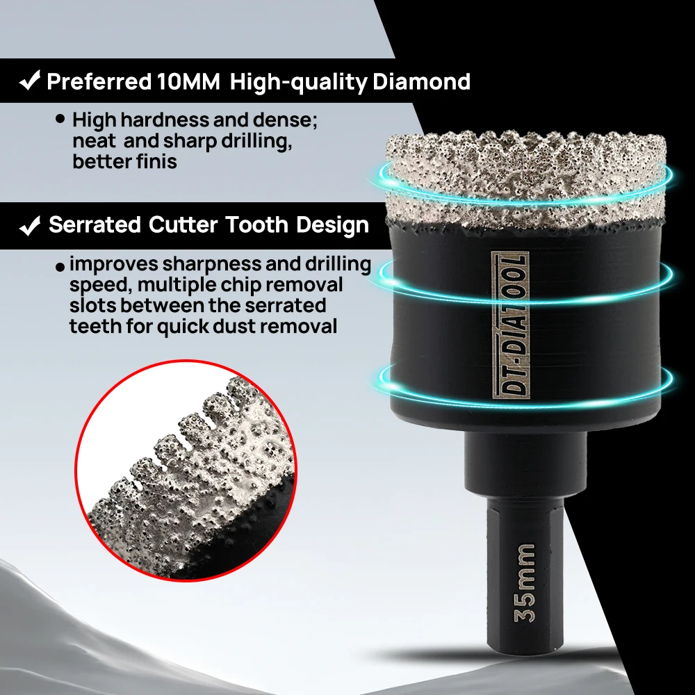 

DT -Diatool 1pc Diamond Drilling Bit Core Bit Hole Saw Drill Serrated Cup Saw for Tile Marble Granite Triangular Shank Core Bit