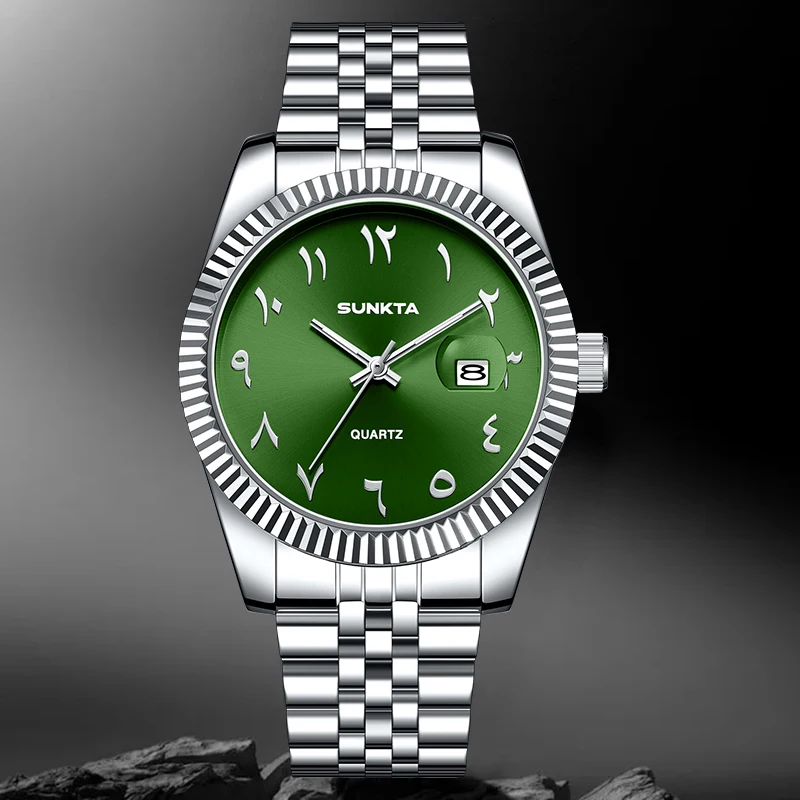 SUNKTA Original Luxury Man Watch Business Arabic Numbers Dial Clocks Stainless Steel Casual Sports Waterproof Quartz Men Watches