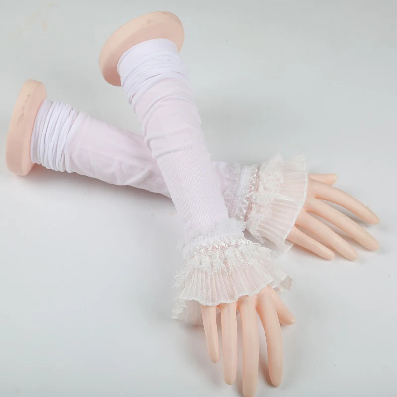 Summer Sunscreen Lace Arm Sleeve Women Arm Cover Mesh yarn Sun UV Protection Gloves Arm Cuffs Fingerless Outdoor Driving Gloves