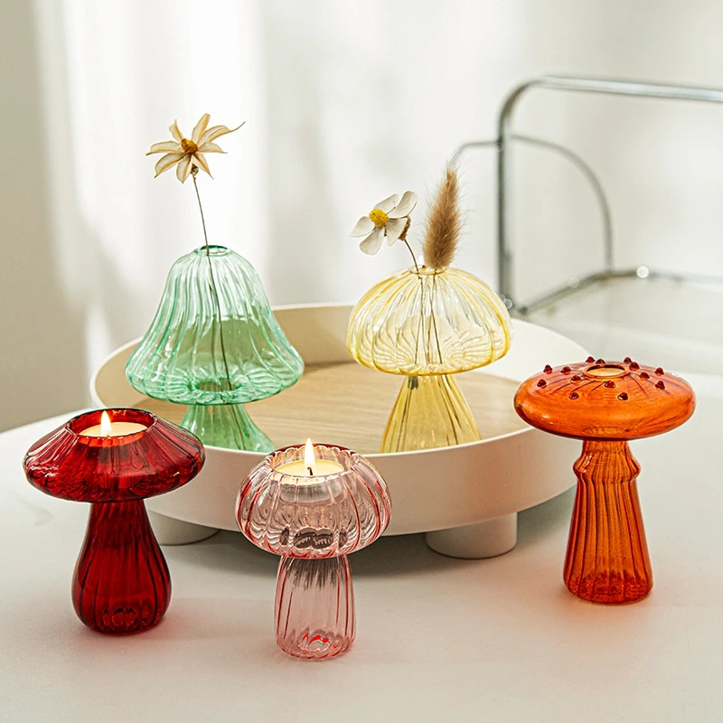 Mini Mushroom Vase Creative Flower Bottle for Hydroponics Plant Decorative Flowers Pot Office Table Desktop Ornament